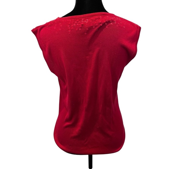 Y2K August Silk Red Sequin 100% Silk Tank Top vintage holiday festive retro 80s - Picture 2 of 9